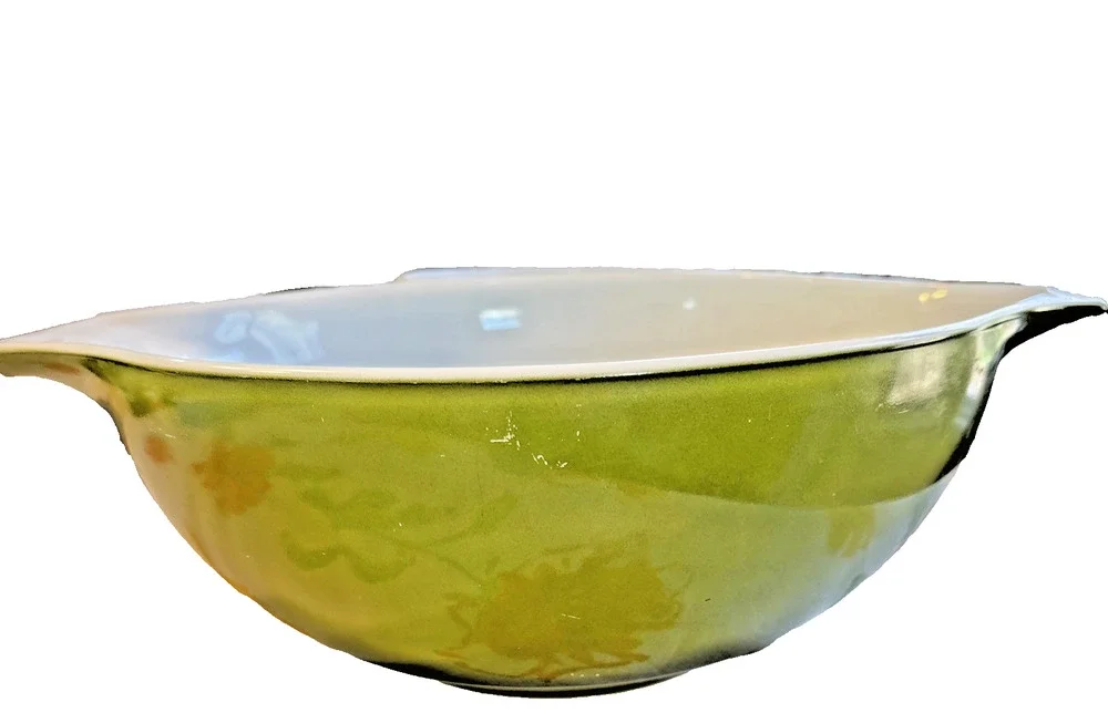 Vintage Pyrex Verde Olive Green #444 Mixing Bowl 4 Quart Cinderella Handles